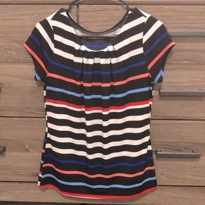 Multicolored striped short sleeve blouse
